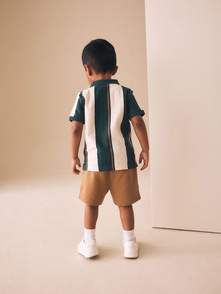 Green/Ecru Stripe Short Sleeve Polo Shirt and Shorts Set (3mths-7yrs)