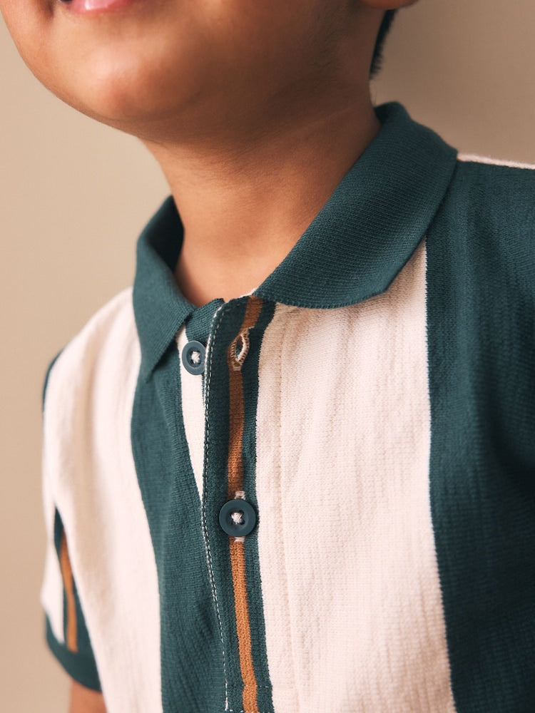 Green/Ecru Stripe Short Sleeve Polo Shirt and Shorts Set (3mths-7yrs)