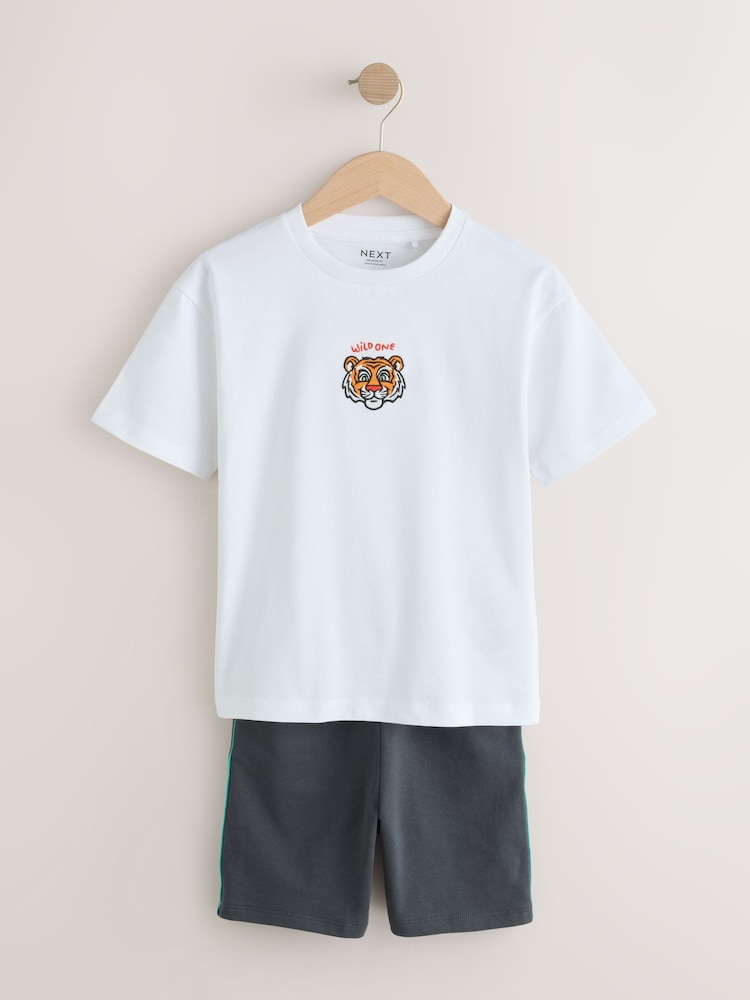 White Tiger Short Sleeve T-Shirt and Shorts Set (3mths-7yrs)