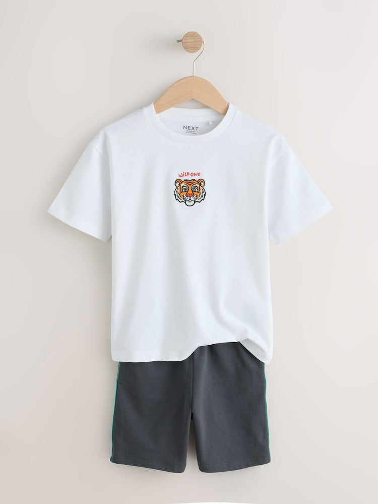 White Tiger Short Sleeve T-Shirt and Shorts Set (3mths-7yrs)