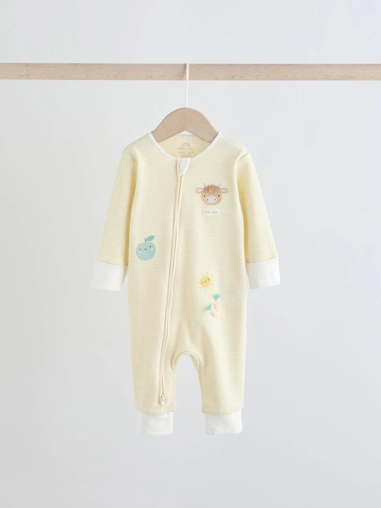 Cream Hamish Two Way Zip Baby Sleepsuits 3 Pack (0mths-3yrs)