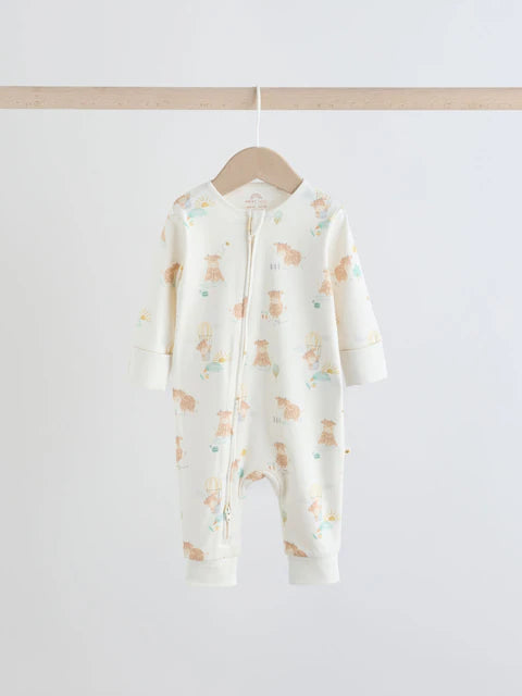 Cream Hamish Two Way Zip Baby Sleepsuits 3 Pack (0mths-3yrs)