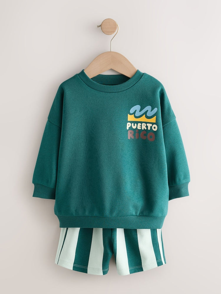 Dark Green Crew Neck Sweatshirt and Shorts Set (3mths-7yrs) (3mths-7yrs)
