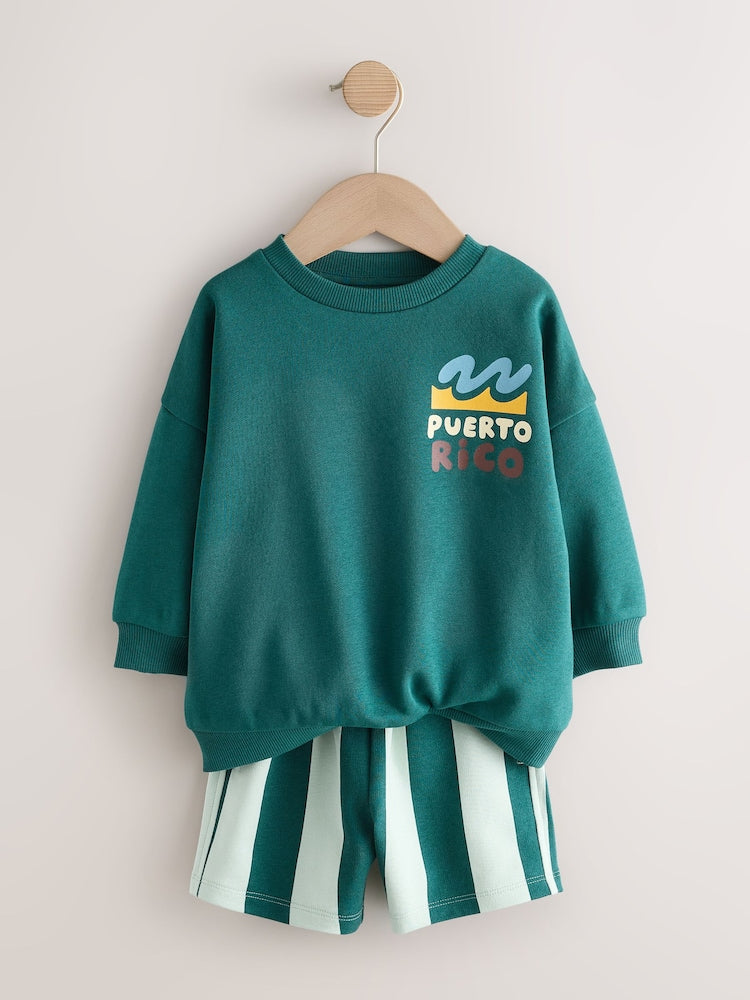 Dark Green Crew Neck Sweatshirt and Shorts Set (3mths-7yrs) (3mths-7yrs)