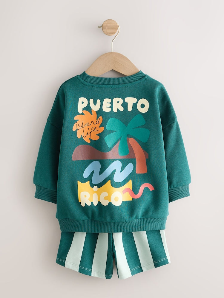 Dark Green Crew Neck Sweatshirt and Shorts Set (3mths-7yrs) (3mths-7yrs)