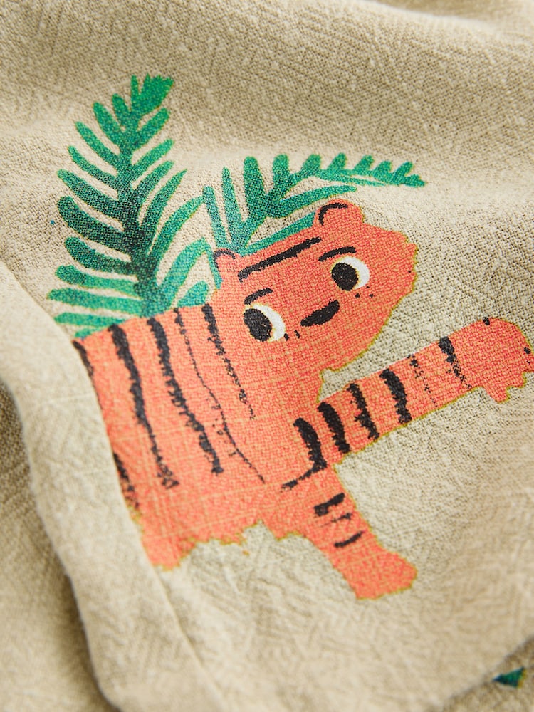 Light Green Jungle Print Short Sleeve Revere Collar Shirt & Shorts Set (3mths-10yrs)