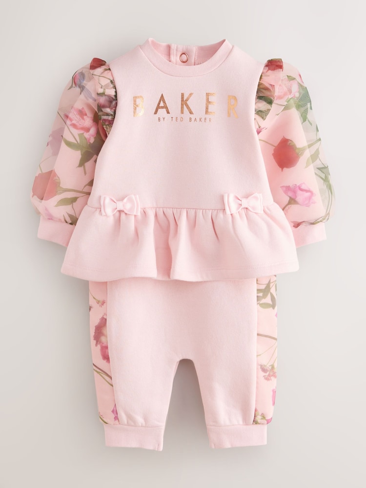 Baker by Ted Baker Pink Organza Floral Sleeve Rompersuit