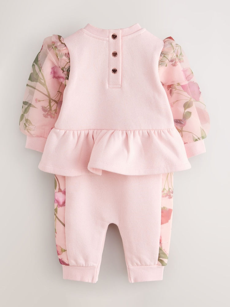 Baker by Ted Baker Pink Organza Floral Sleeve Rompersuit