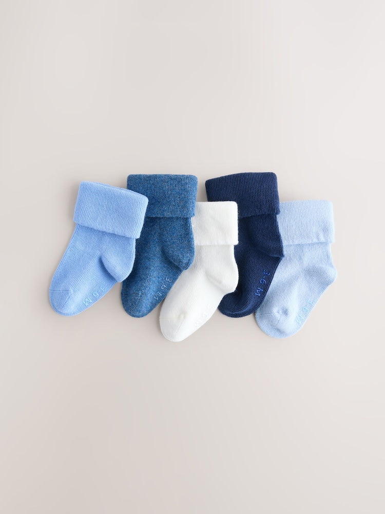 Blue Baby Roll Top Socks 7 Pack (0mths-2yrs) - Size 50cm (First Size)
