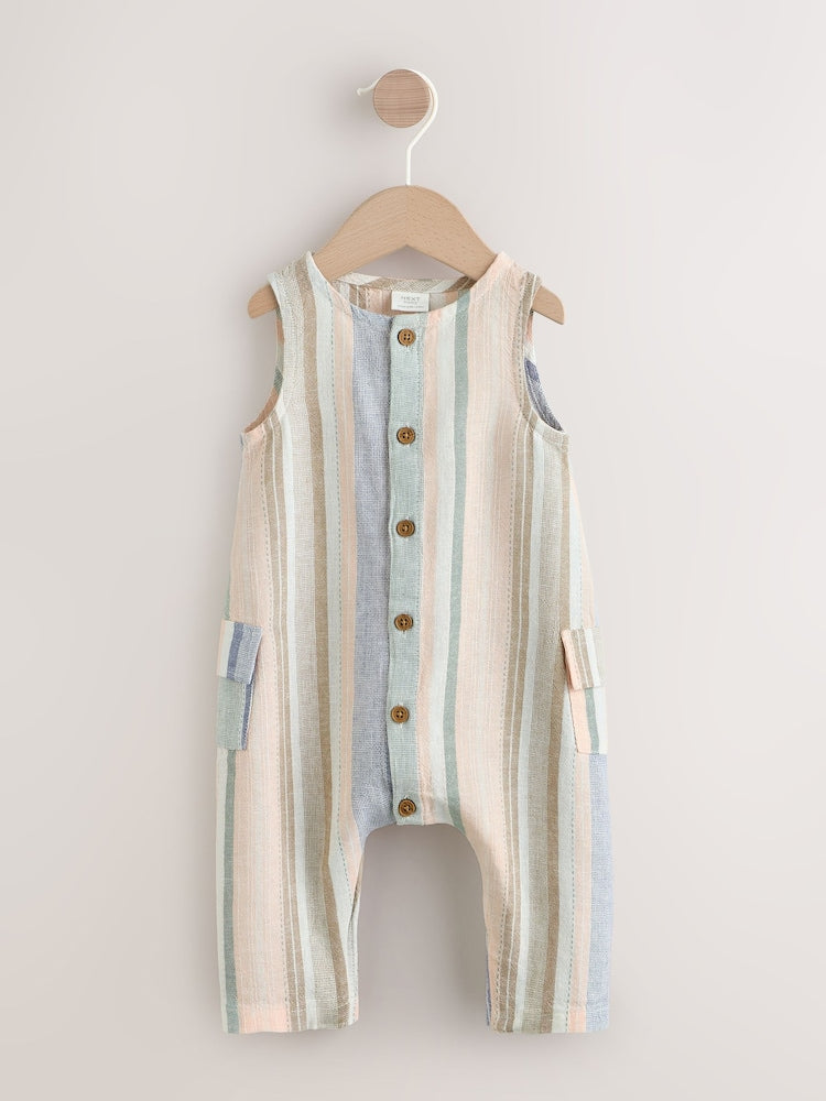 Blue Stripe Woven Baby Romper (0mths-2yrs) - Blue Stripe / 12-18 Months (80-86cm)