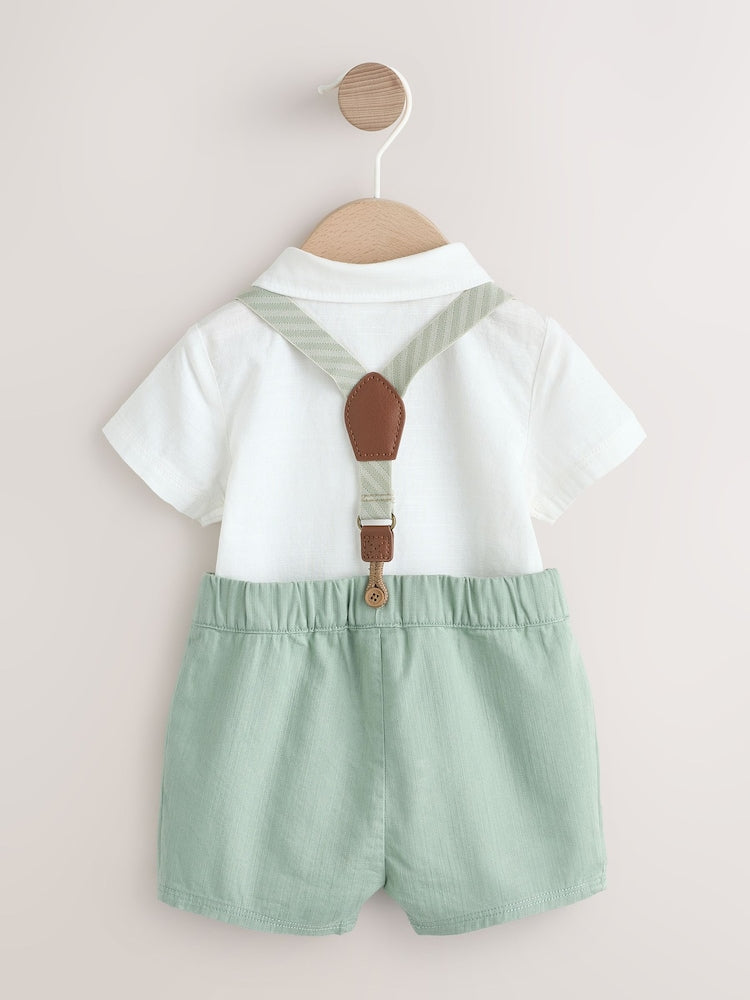 Sage Green Shirt Body Shorts and Braces Baby Set 3 Piece (0mths-2yrs)