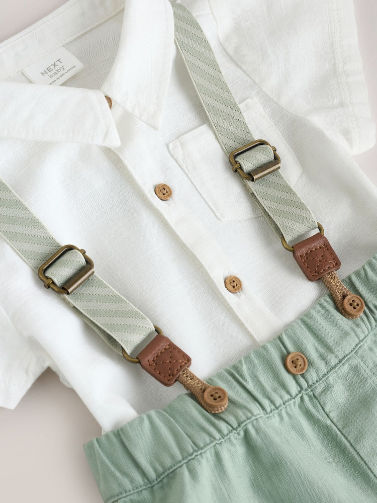 Sage Green Shirt Body Shorts and Braces Baby Set 3 Piece (0mths-2yrs)