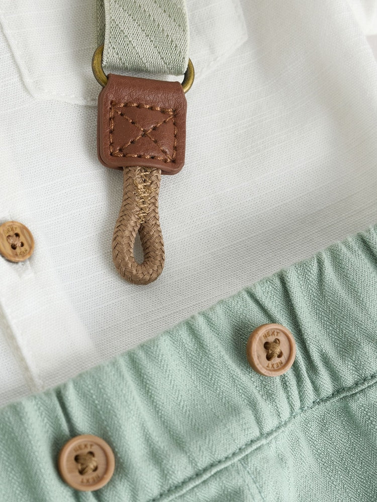 Sage Green Shirt Body Shorts and Braces Baby Set 3 Piece (0mths-2yrs)