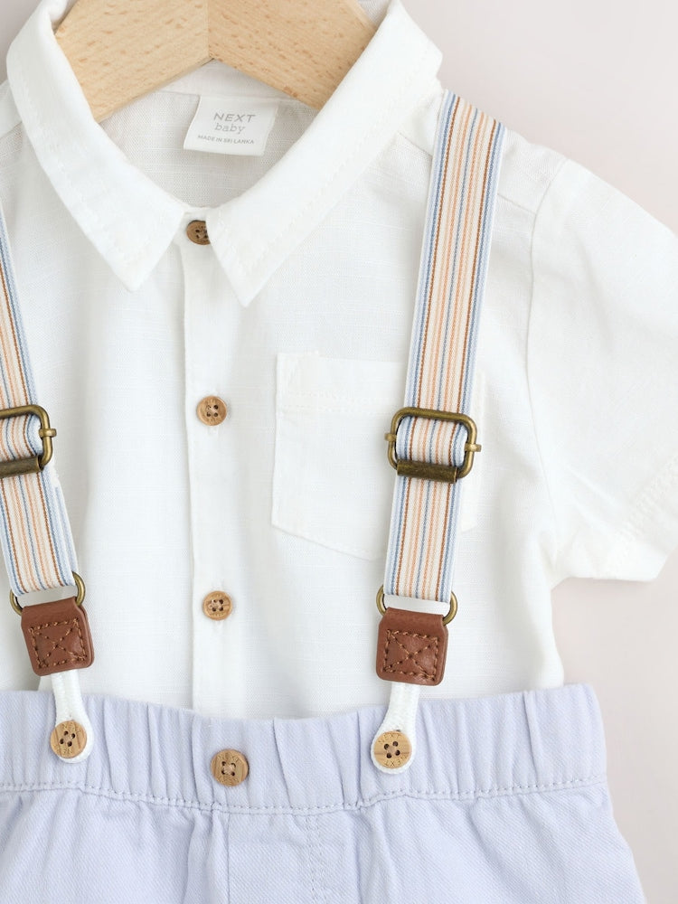 Blue Shirt Body Shorts and Braces Baby Set 3 Piece (0mths-2yrs)