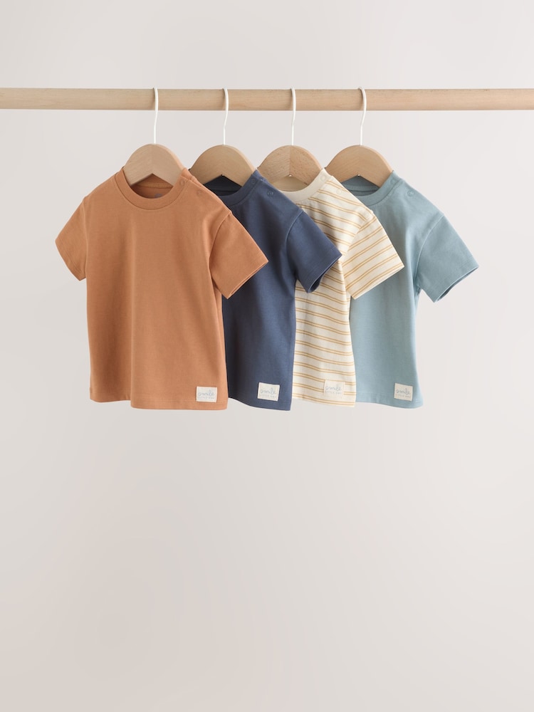 Mineral Blue/ Neutral/ Orange Short Sleeve Baby T-Shirts 4 Pack (0mths-2yrs)