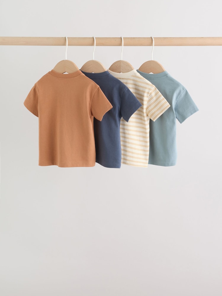 Mineral Blue/ Neutral/ Orange Short Sleeve Baby T-Shirts 4 Pack (0mths-2yrs)