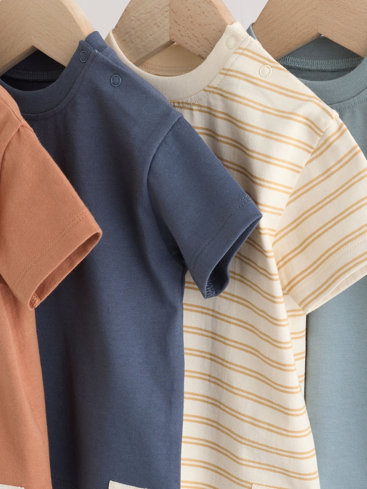 Mineral Blue/ Neutral/ Orange Short Sleeve Baby T-Shirts 4 Pack (0mths-2yrs)