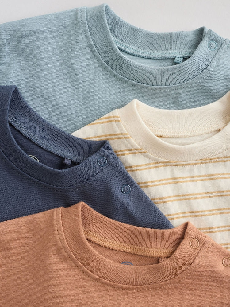 Mineral Blue/ Neutral/ Orange Short Sleeve Baby T-Shirts 4 Pack (0mths-2yrs)