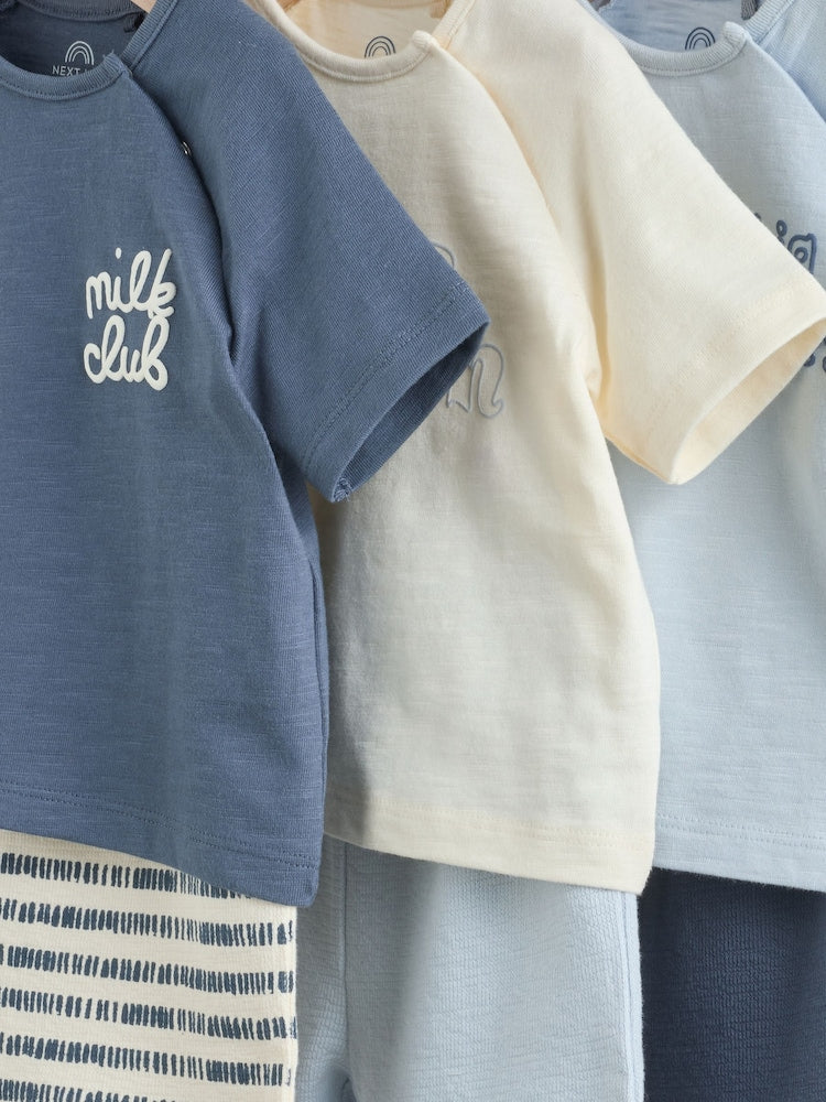 Blue/Ecru Milk Club Tops and Shorts Baby Set 6 Piece (0mths-3yrs)