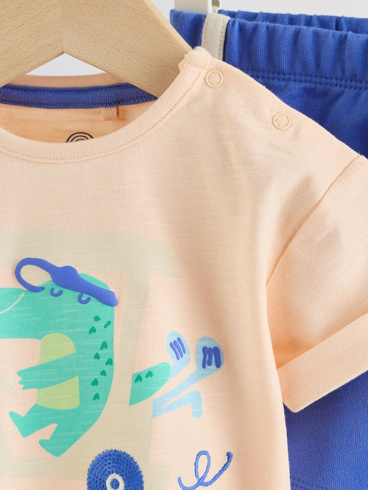 Orange Crocodile Print Top and Shorts Baby Set (0mths-2yrs)