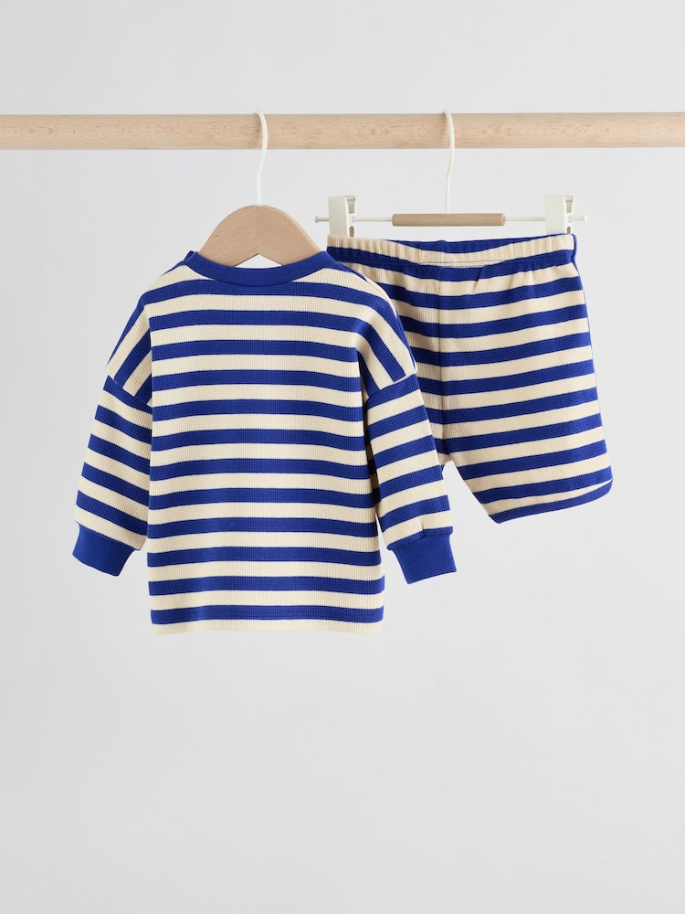 Blue Stripe Long Sleeve Top and Shorts Baby Set (0mths-2yrs)