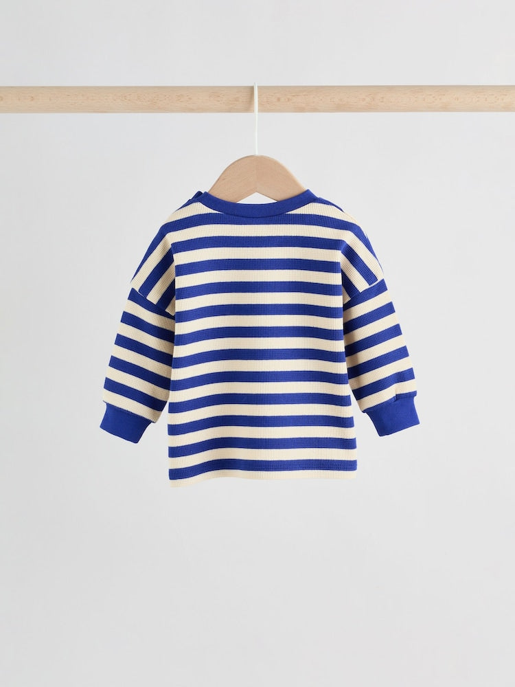 Blue Stripe Long Sleeve Top and Shorts Baby Set (0mths-2yrs)