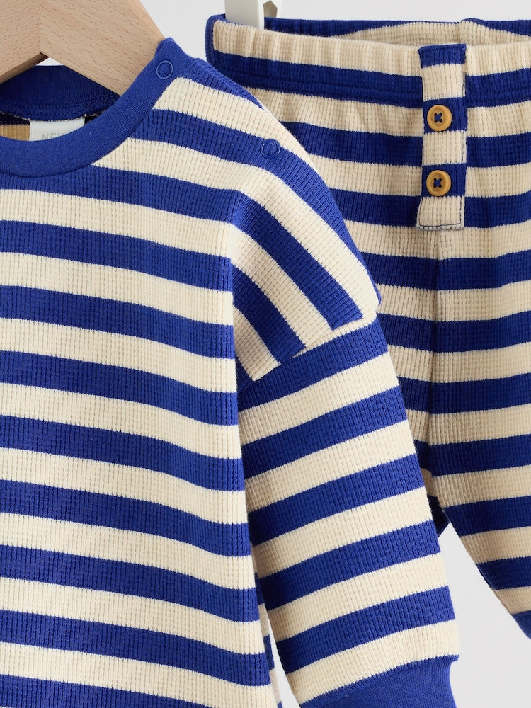 Blue Stripe Long Sleeve Top and Shorts Baby Set (0mths-2yrs)