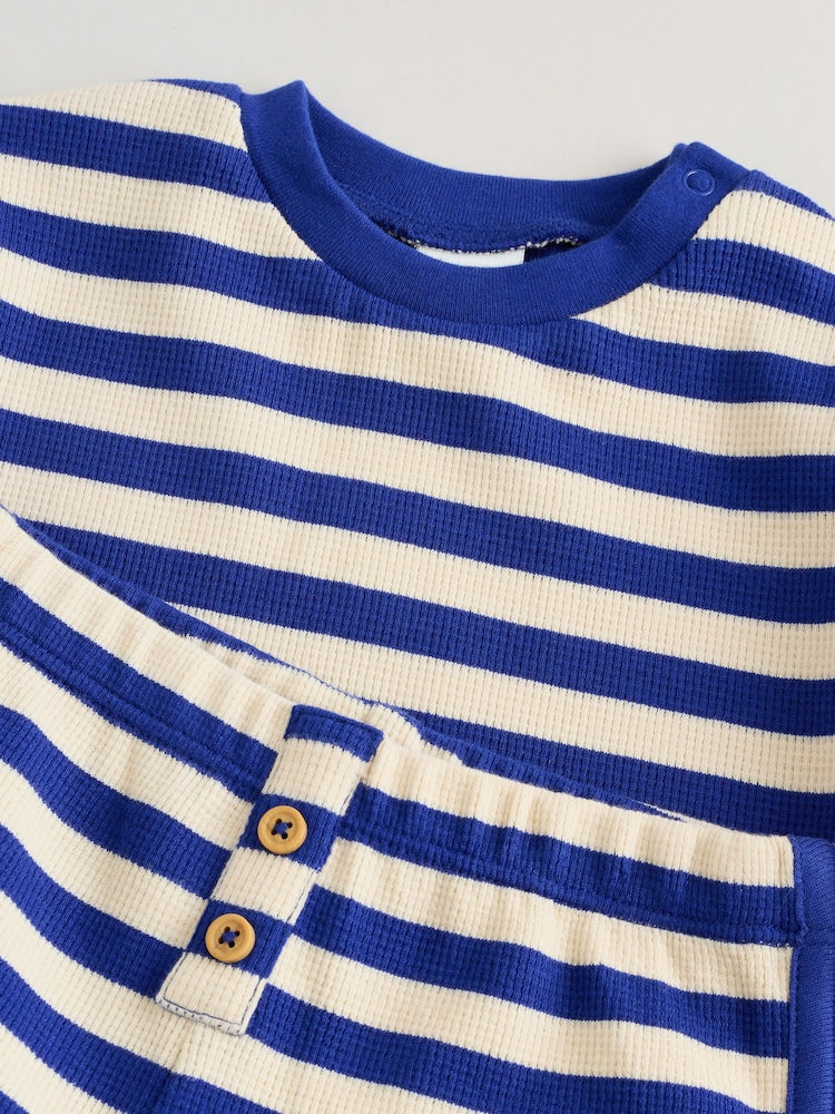 Blue Stripe Long Sleeve Top and Shorts Baby Set (0mths-2yrs)