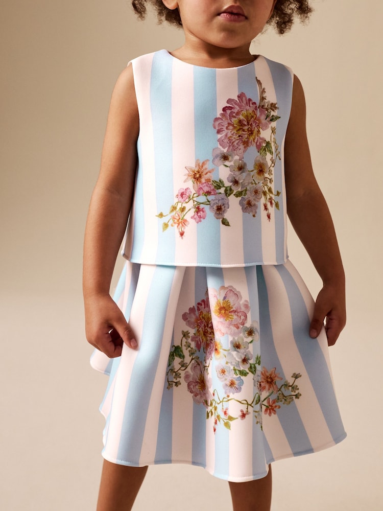 Blue Floral Scuba Top and Skirt Set (3mths-7yrs)