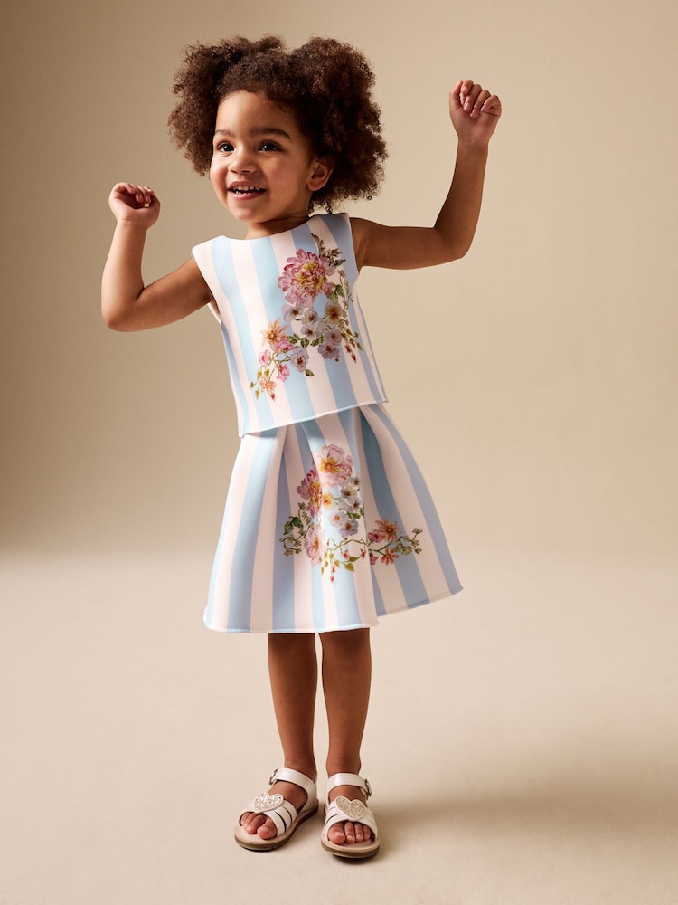 Blue Floral Scuba Top and Skirt Set (3mths-7yrs)