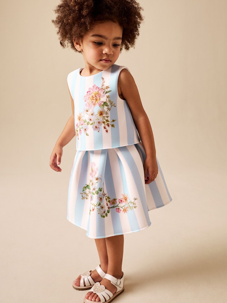 Blue Floral Scuba Top and Skirt Set (3mths-7yrs)