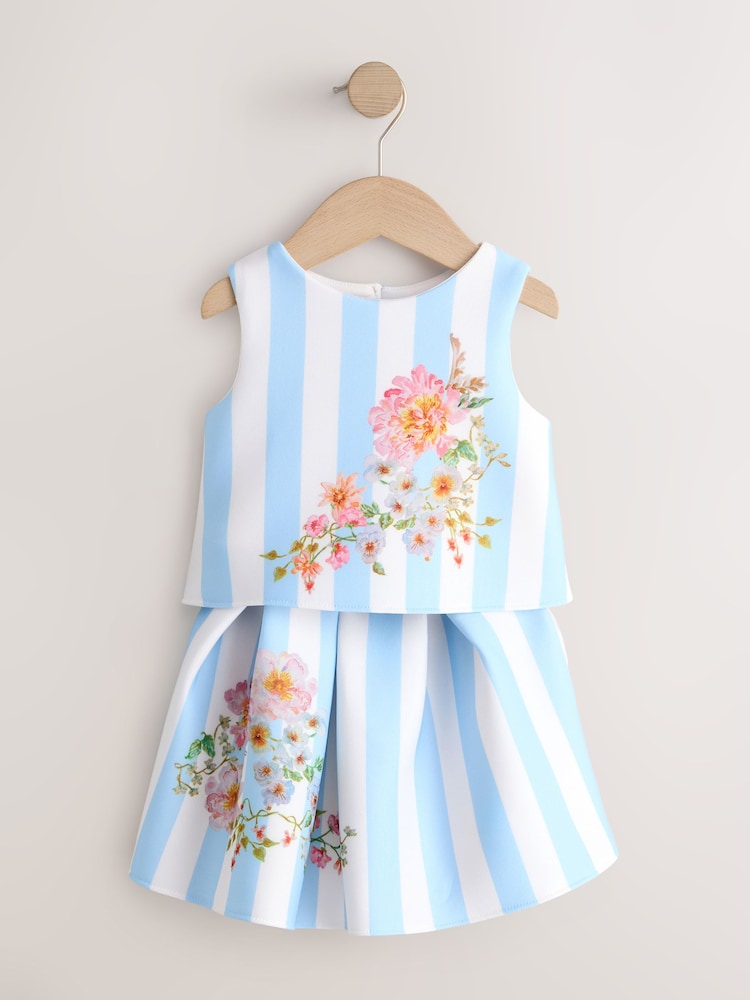 Blue Floral Scuba Top and Skirt Set (3mths-7yrs)