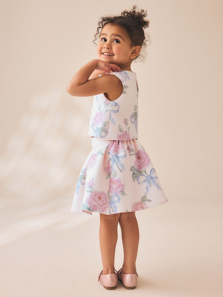 Pink Floral Scuba Top and Skirt Set (3mths-7yrs)