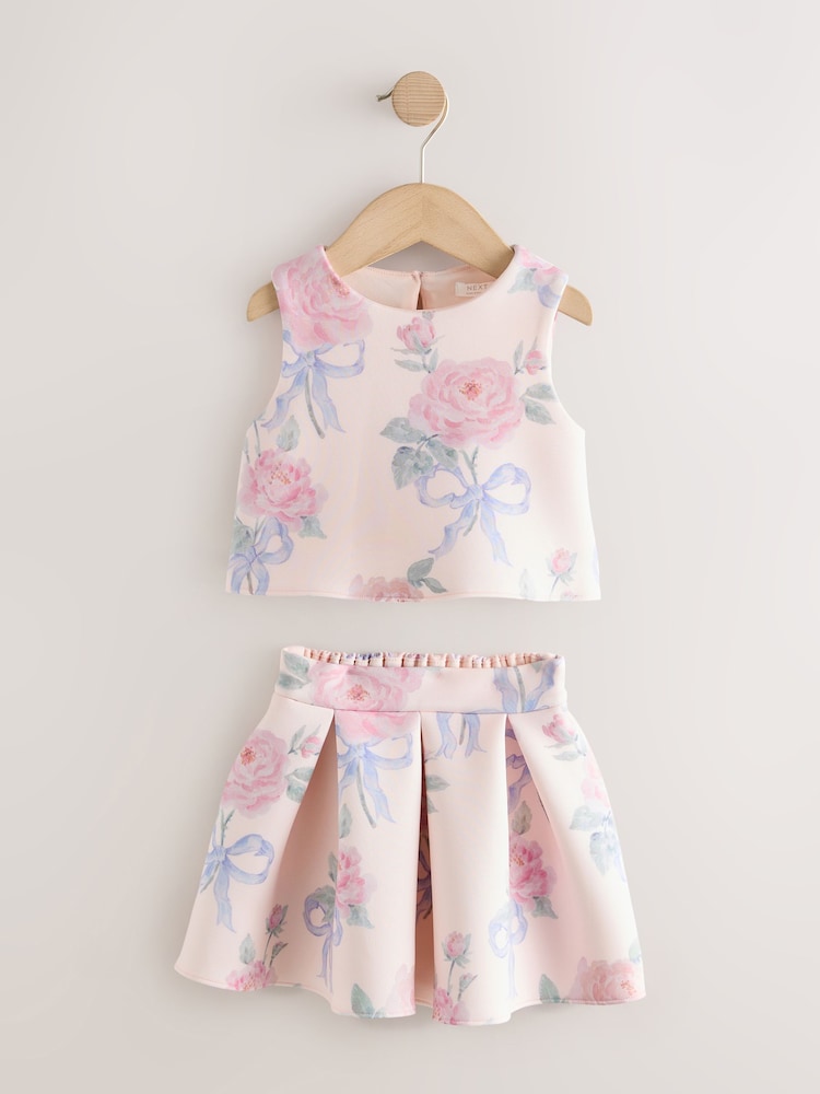 Pink Floral Scuba Top and Skirt Set (3mths-7yrs)