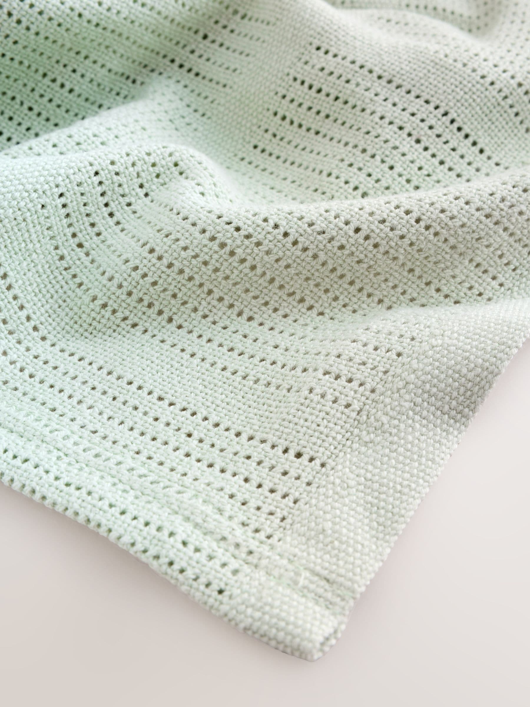 2 Pack Sage Green Cotton Baby Cellular Blankets - Size 75x95