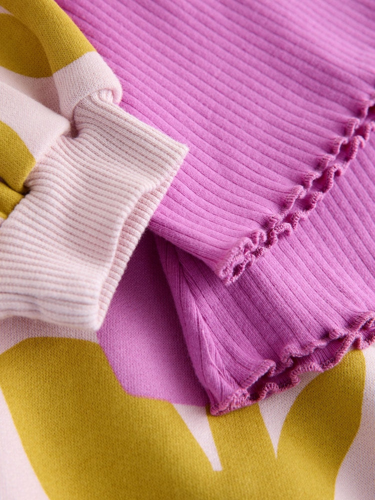 Light Pink Flowers Crew Neck Sweatshirt and Flare Leggings Set (3mths-7yrs)