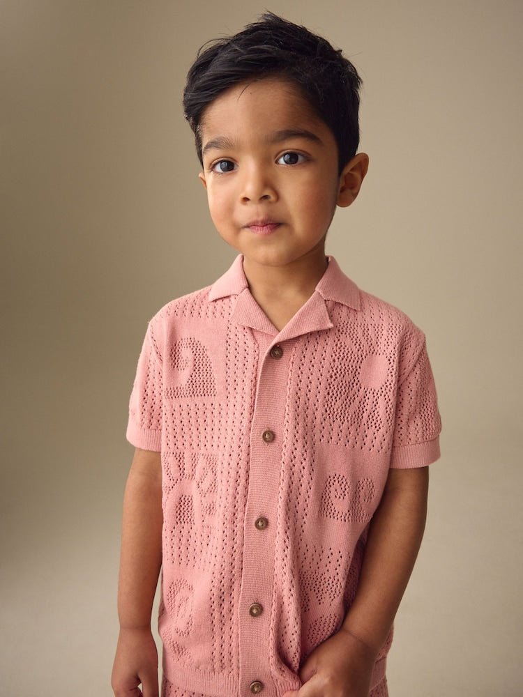 Dusky Pink Textured Knitted Polo Shirt and Shorts Set (3mths-10yrs)
