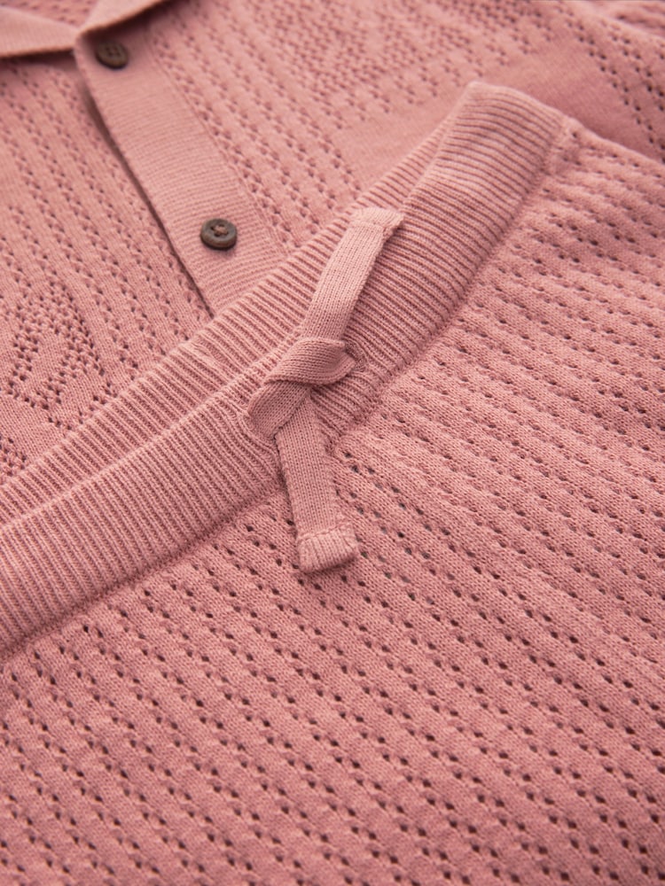 Dusky Pink Textured Knitted Polo Shirt and Shorts Set (3mths-10yrs)