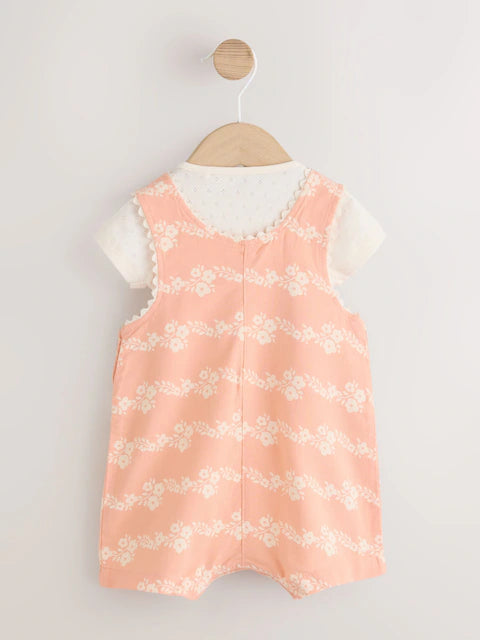 Orange Floral Baby Dungarees and Bodysuits Set 2 Piece (0mths-2yrs)