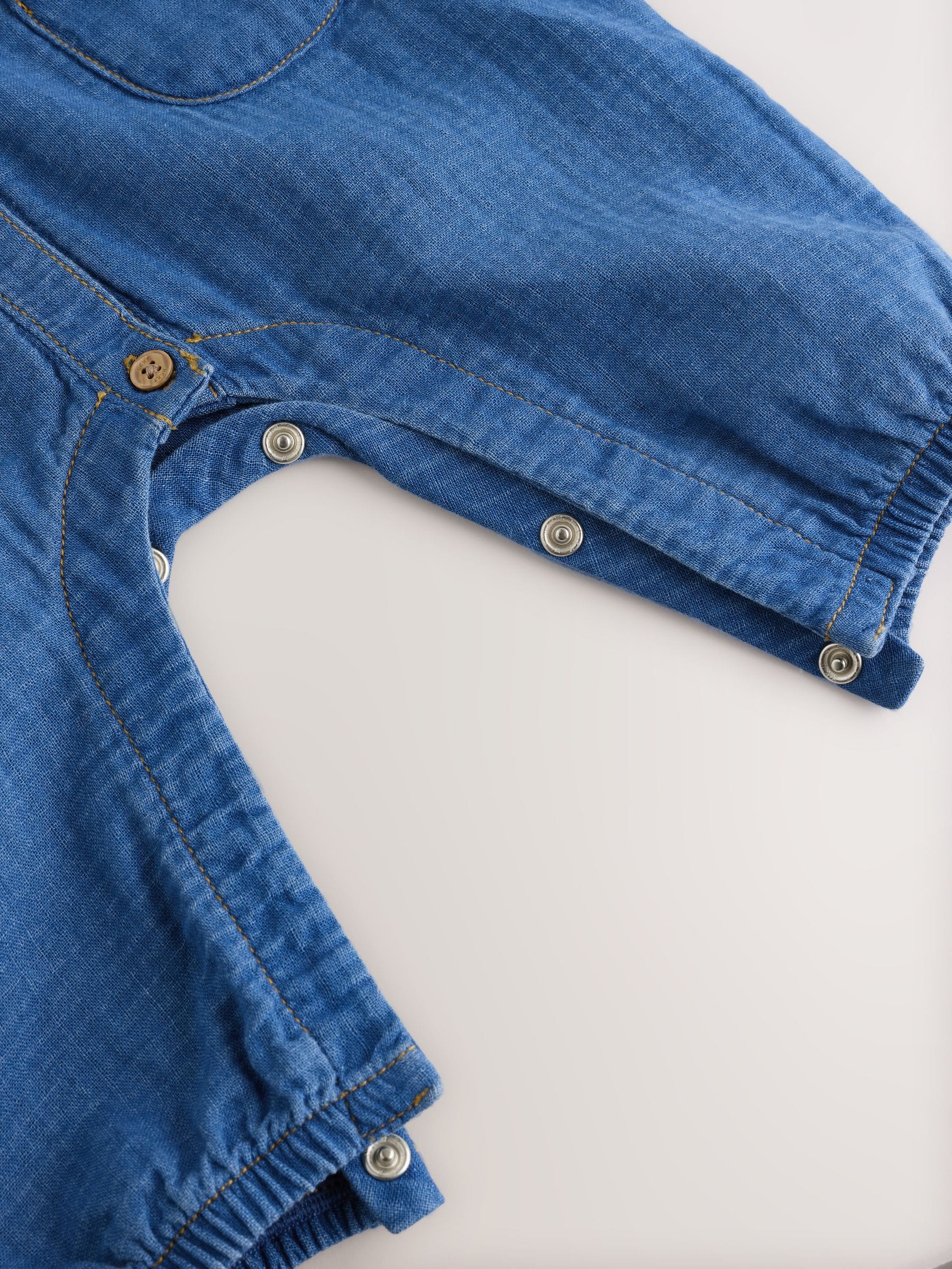 Denim Blue Baby Long Leg Romper (0mths-2yrs) - Size Up to 1 Month (56cm)
