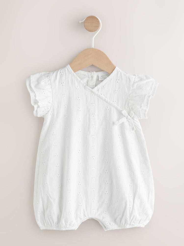 White Broderie Baby Romper (0mths-2yrs) - White / 12-18 Months (80-86cm)