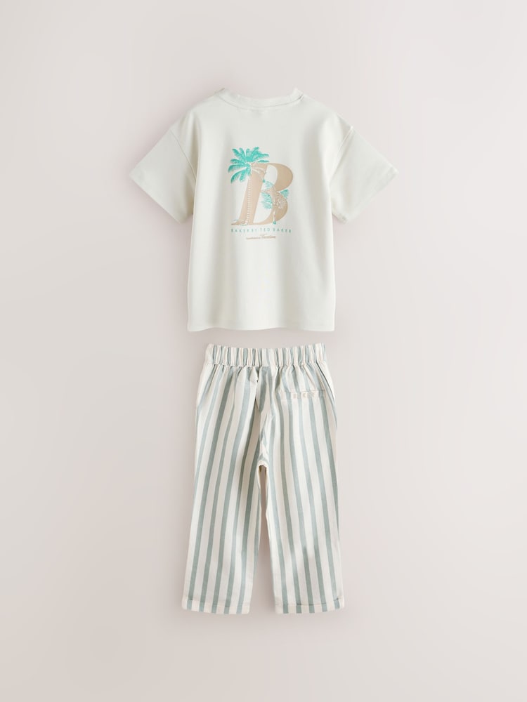 Baker by Ted Baker Stone Graphic T-Shirt and Stripe Trousers Set