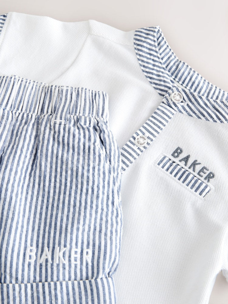Baker by Ted Baker Grandad Collar White/Blue Shirt and Stripe Shorts Set