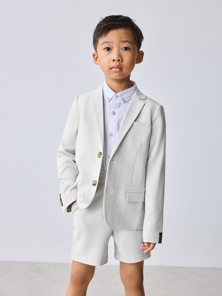 Baker by Ted Baker White/Blue Seersucker Textured Suit Jacket and Shorts Set