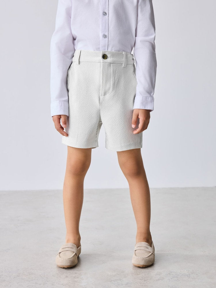 Baker by Ted Baker White/Blue Seersucker Textured Suit Jacket and Shorts Set