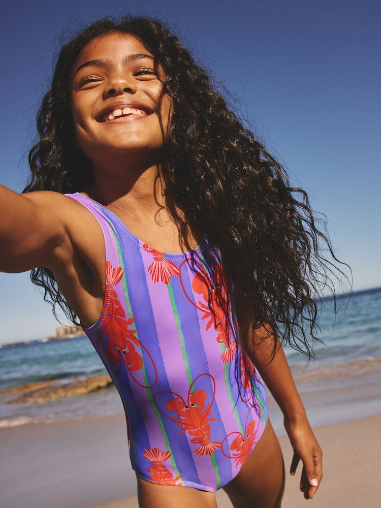 Purple Stripe Lobster Scoop Neck Swimsuit (3mths-16yrs)