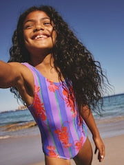 Purple Stripe Lobster Scoop Neck Swimsuit (3mths-16yrs) - Size 3-6 Months (62-68cm)