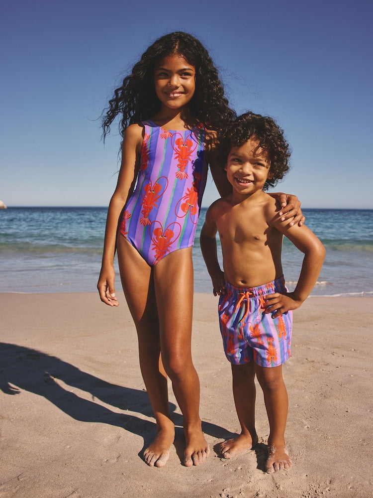 Purple Stripe Lobster Scoop Neck Swimsuit (3mths-16yrs)