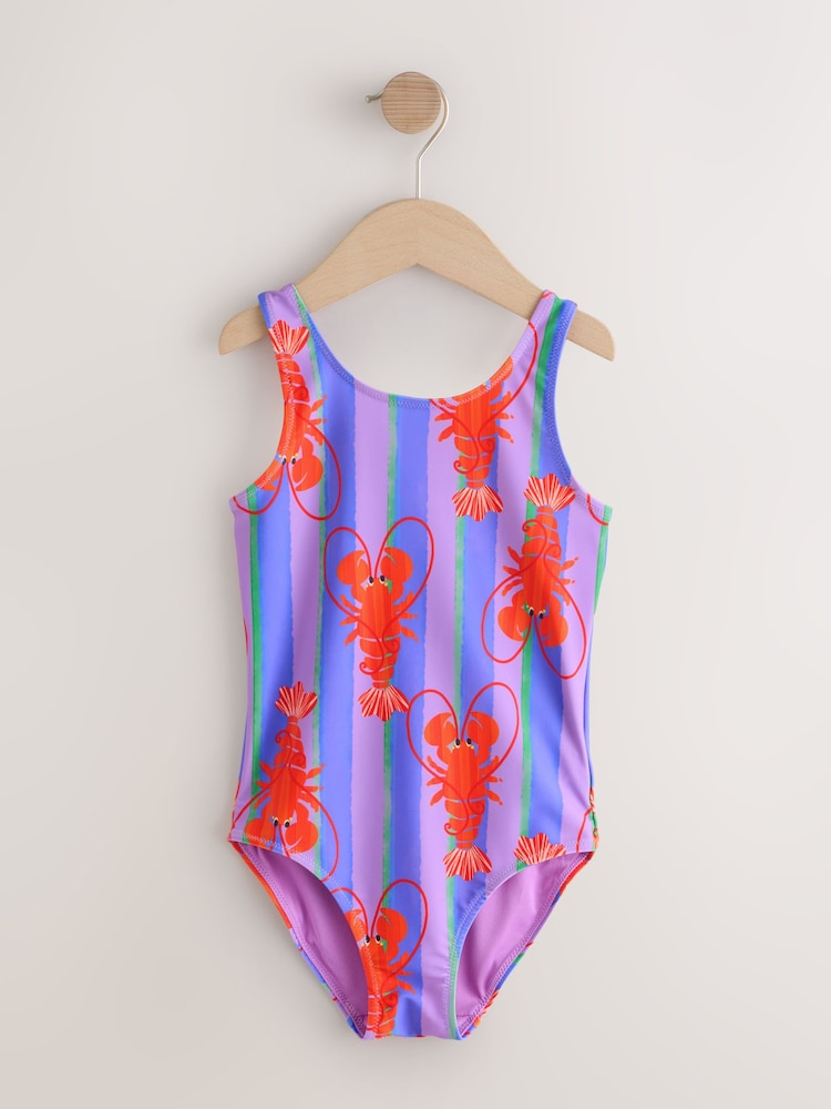 Purple Stripe Lobster Scoop Neck Swimsuit (3mths-16yrs)