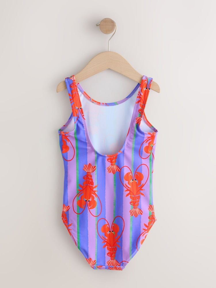 Purple Stripe Lobster Scoop Neck Swimsuit (3mths-16yrs)